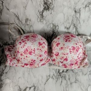 Pink, White, and Peach Flower Printed Bra